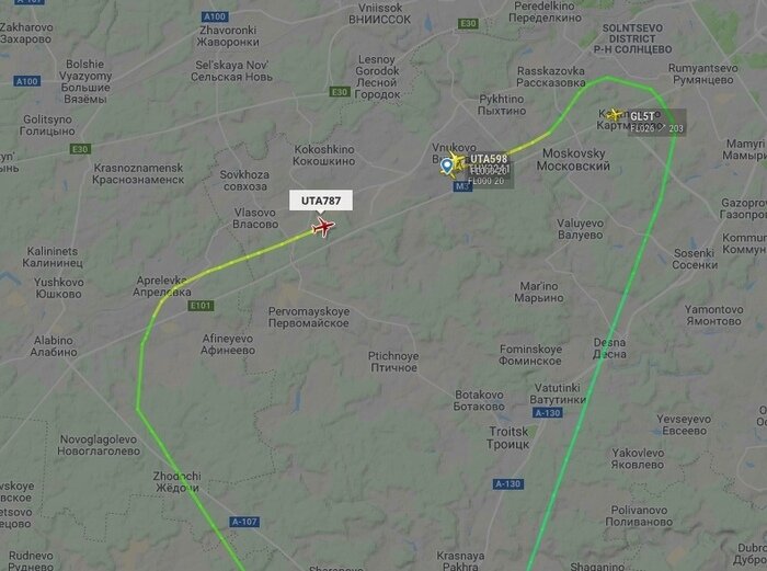 Самолёт заходит на посадку | Скриншот сервиса flightradar24