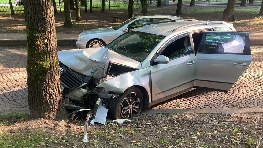На Каштановой аллее в Калининграде Volkswagen врезался в дерево (фото)  - Новости Калининграда | Фото: читатель "Клопс"